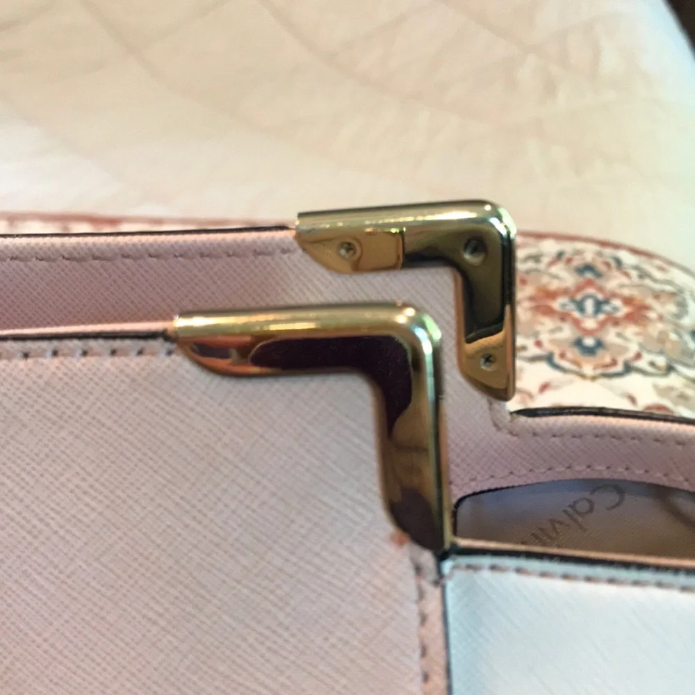 Calvin Klein Pink and White Leather Satchel